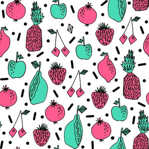 Party Fruits - Pink/Light Jade/White background by Andrea Lauren