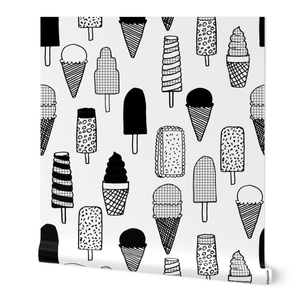 ice cream fabric  // ice cream cones black and white kids fun tropical summer sweets fabric print design