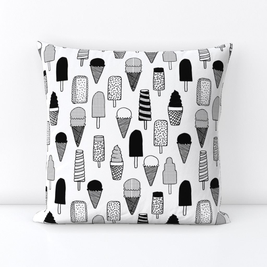 ice cream fabric  // ice cream cones black and white kids fun tropical summer sweets fabric print design