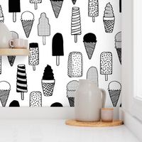 ice cream fabric  // ice cream cones black and white kids fun tropical summer sweets fabric print design