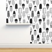 ice cream fabric  // ice cream cones black and white kids fun tropical summer sweets fabric print design