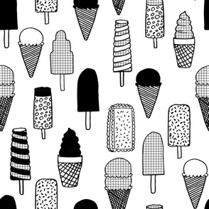 ice cream fabric  // ice cream cones black and white kids fun tropical summer sweets fabric print design