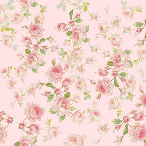 A Beautiful Time Shabby Pink Trailing Chic Roses White Wallpaper Stripe Fabric 