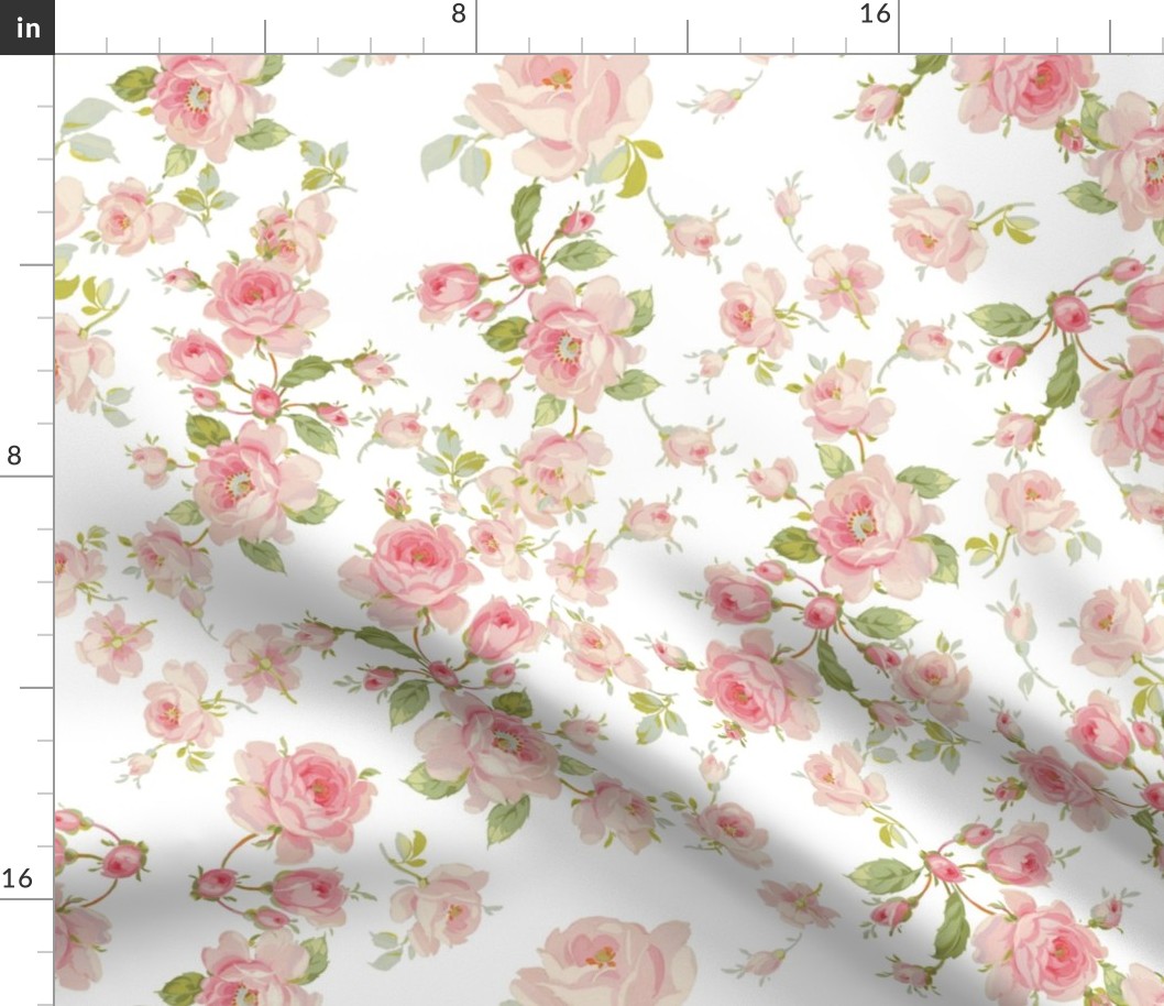 Saint Colette June Roses in peony pink on white