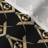 Large 2" Masonic Square Compass Black Gold