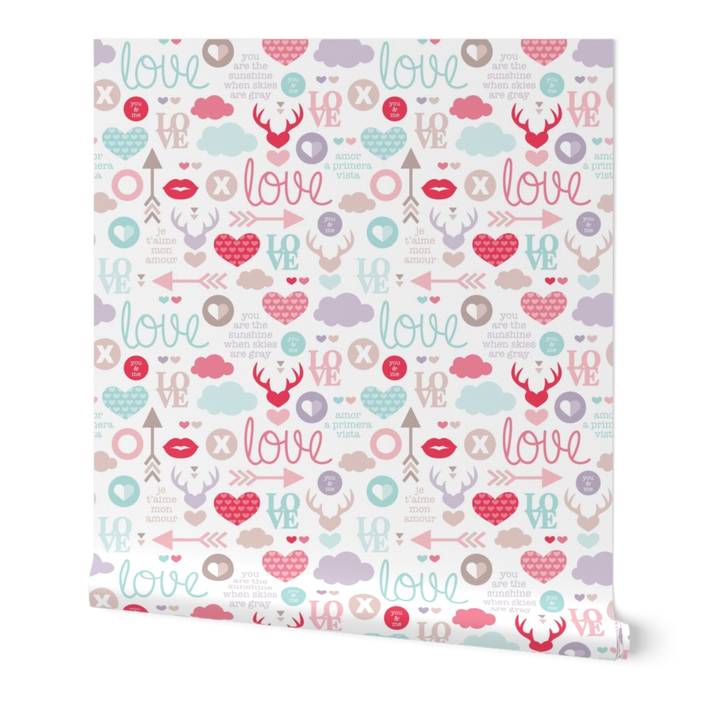 Love for Valentine hearts deer lips cupid arrows and text design