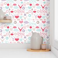 Love for Valentine hearts deer lips cupid arrows and text design
