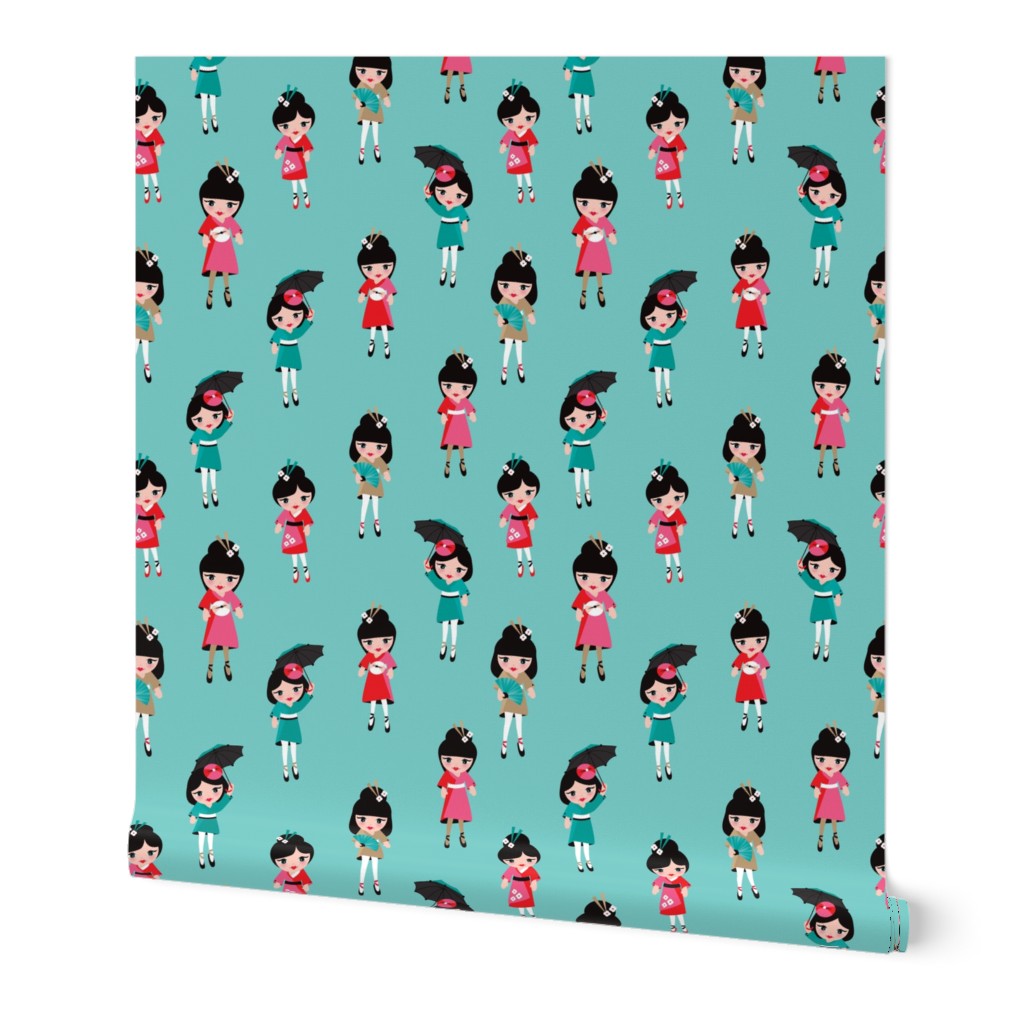 Adorable colorful geisha girls for kids