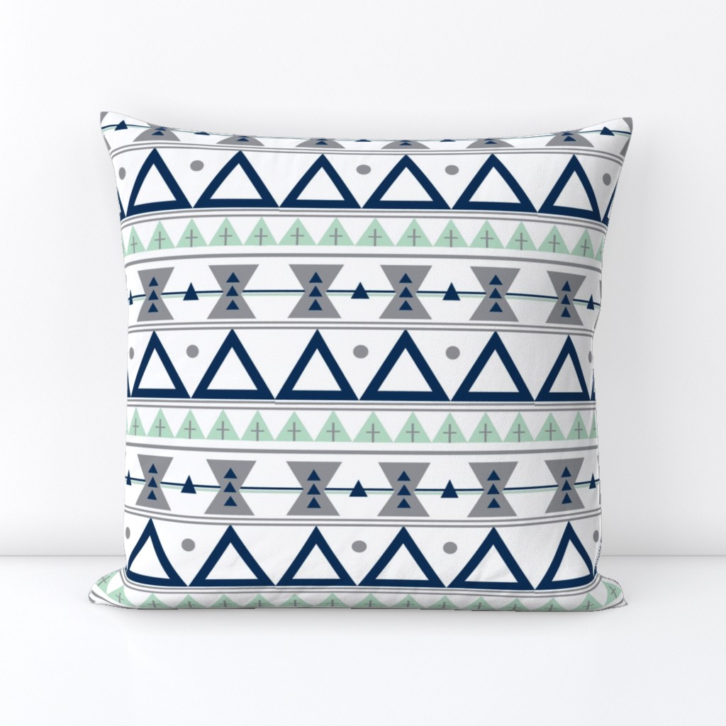 Tribal in Navy, Grey, and Mint - Triangles