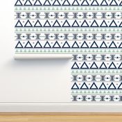 Tribal in Navy, Grey, and Mint - Triangles