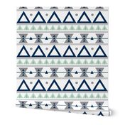 Tribal in Navy, Grey, and Mint - Triangles