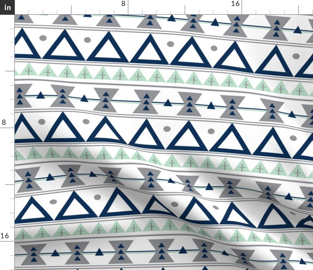 Tribal in Navy, Grey, and Mint - Triangles