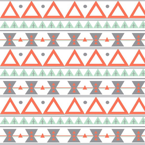 Tribal in Coral, Mint, and Grey - Triangles