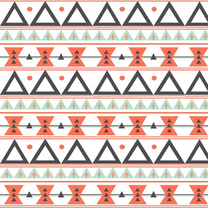 Tribal in Coral, Mint, and Charcoal - Triangles