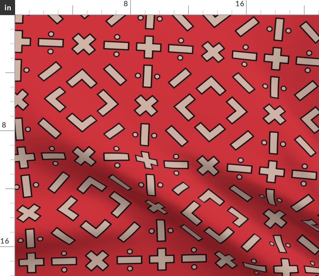 math symbols - black and tan on red