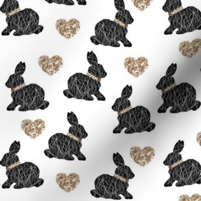 black bunny gold hearts