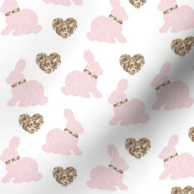 pink bunny gold hearts