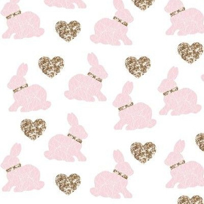 pink bunny gold hearts