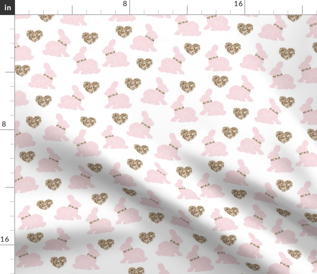 pink bunny gold hearts