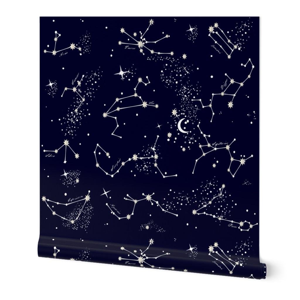 Zodiac Constellations in Night Navy