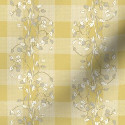 gingham mesh lemon pie gray and white vines_