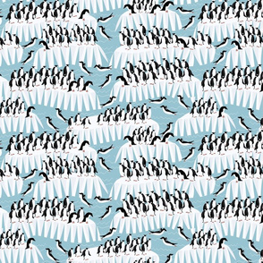 penguins on ice blue