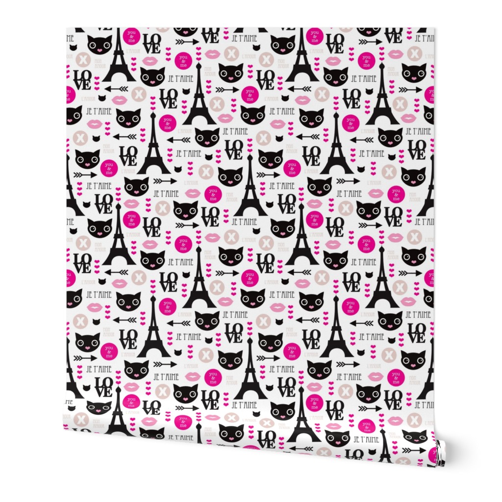 Paris mon amour cute eiffel tower kitten and love icons for valentines day