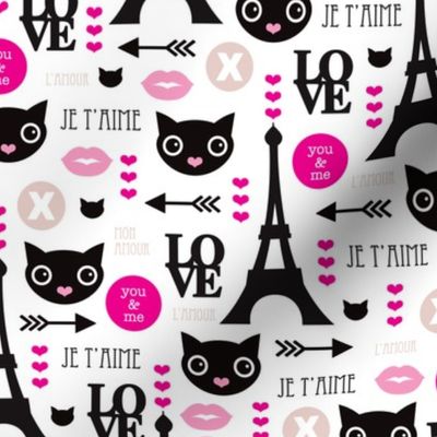 Paris mon amour cute eiffel tower kitten and love icons for valentines day