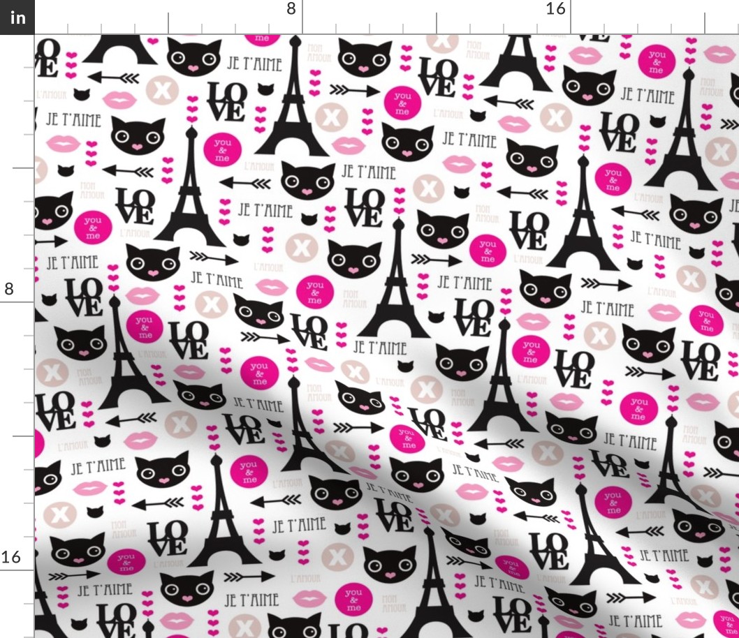 Paris mon amour cute eiffel tower kitten and love icons for valentines day