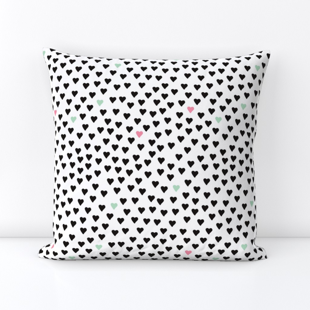 Abstract scandinavian style pastel black and white hearts love print for Valentine