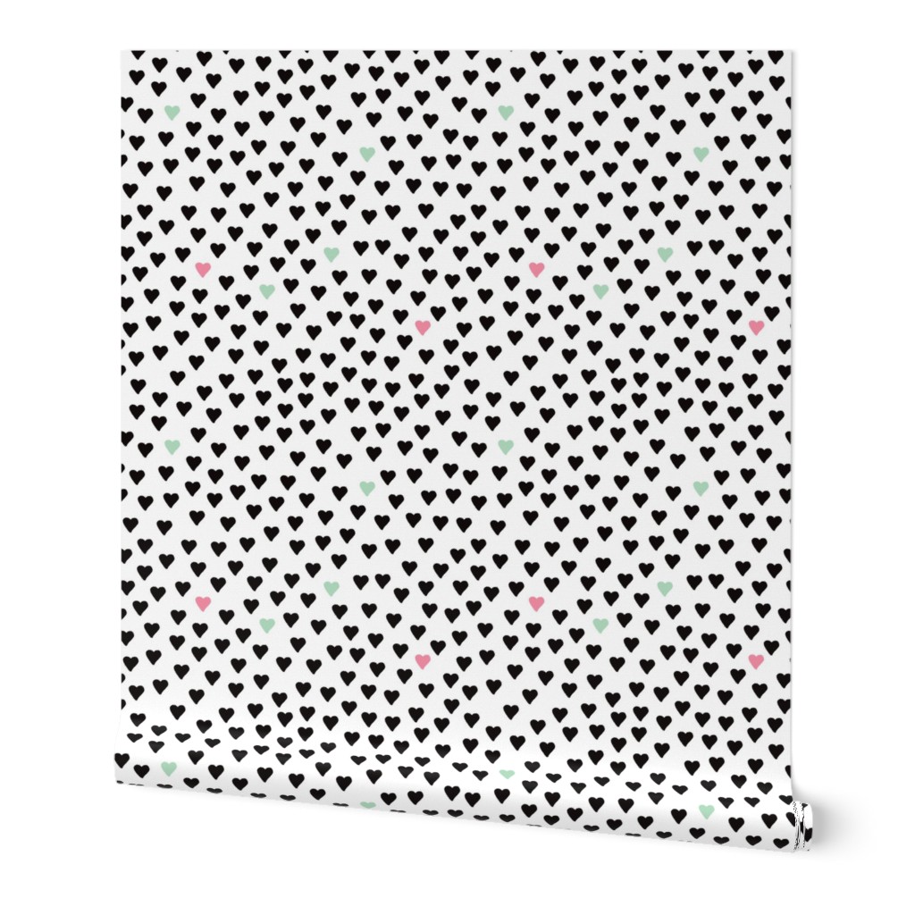 Abstract scandinavian style pastel black and white hearts love print for Valentine