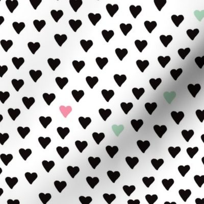 Abstract scandinavian style pastel black and white hearts love print for Valentine