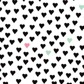 Abstract scandinavian style pastel black and white hearts love print for Valentine