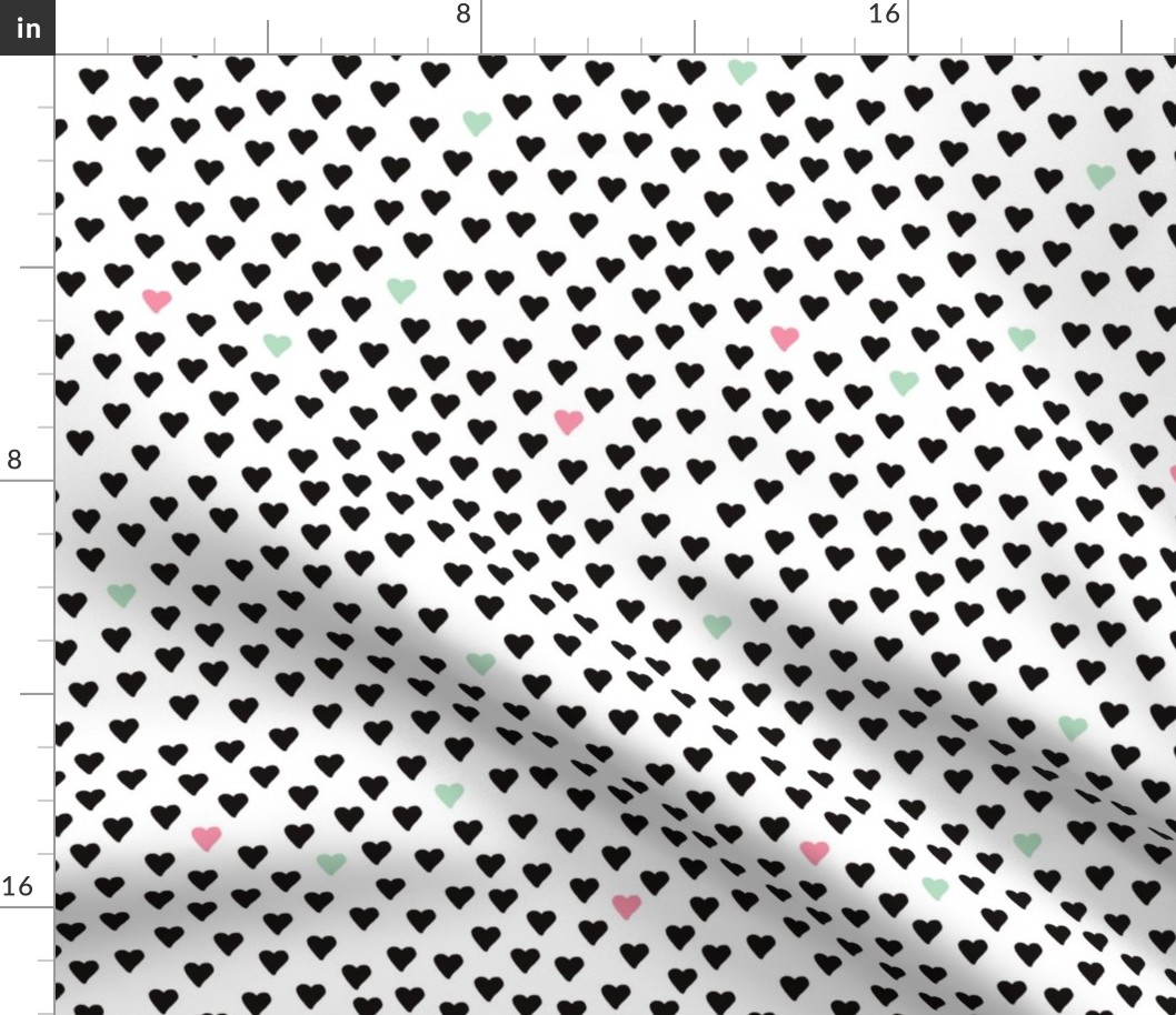 Abstract scandinavian style pastel black and white hearts love print for Valentine