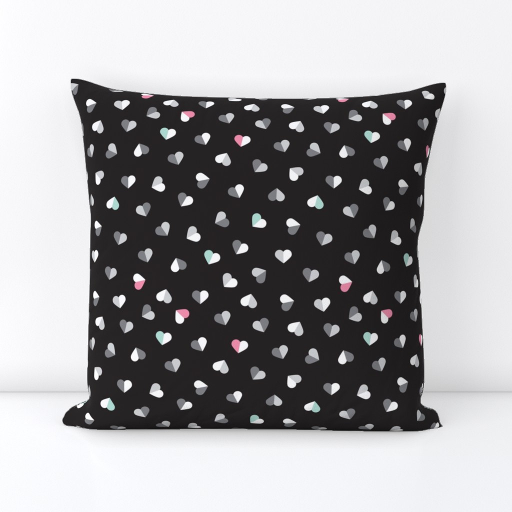 Abstract scandinavian style pastel pink mint and black hearts love print for Valentine