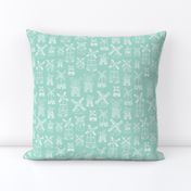 Soft blue mint windmill illustration Holland travel pattern