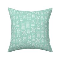 Soft blue mint windmill illustration Holland travel pattern