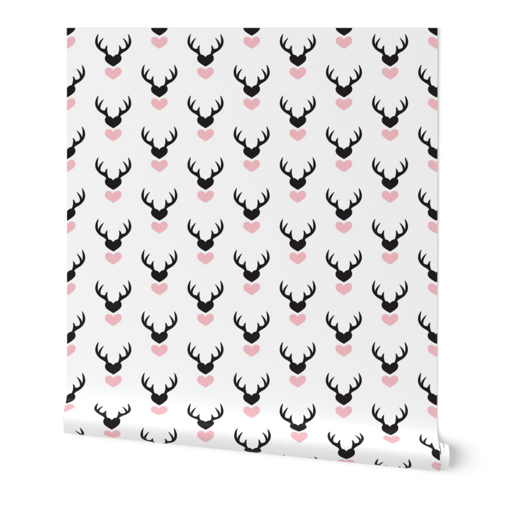 Cute girls scandinavian woodland deer antlers and hearts Valentine love pattern