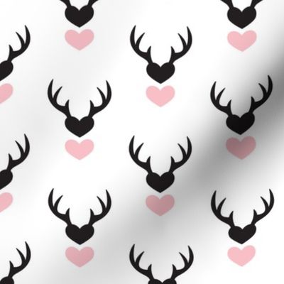 Cute girls scandinavian woodland deer antlers and hearts Valentine love pattern