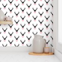 Cute girls scandinavian woodland deer antlers and hearts Valentine love pattern