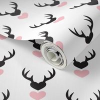 Cute girls scandinavian woodland deer antlers and hearts Valentine love pattern