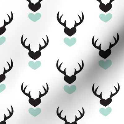 Cute blue scandinavian woodland deer antlers and hearts Valentine love pattern