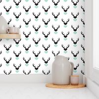 Cute blue scandinavian woodland deer antlers and hearts Valentine love pattern