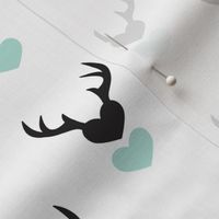 Cute blue scandinavian woodland deer antlers and hearts Valentine love pattern