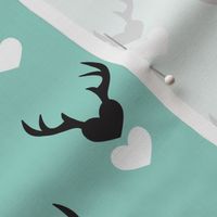 Cute blue scandinavian woodland deer antlers and hearts Valentine love pattern