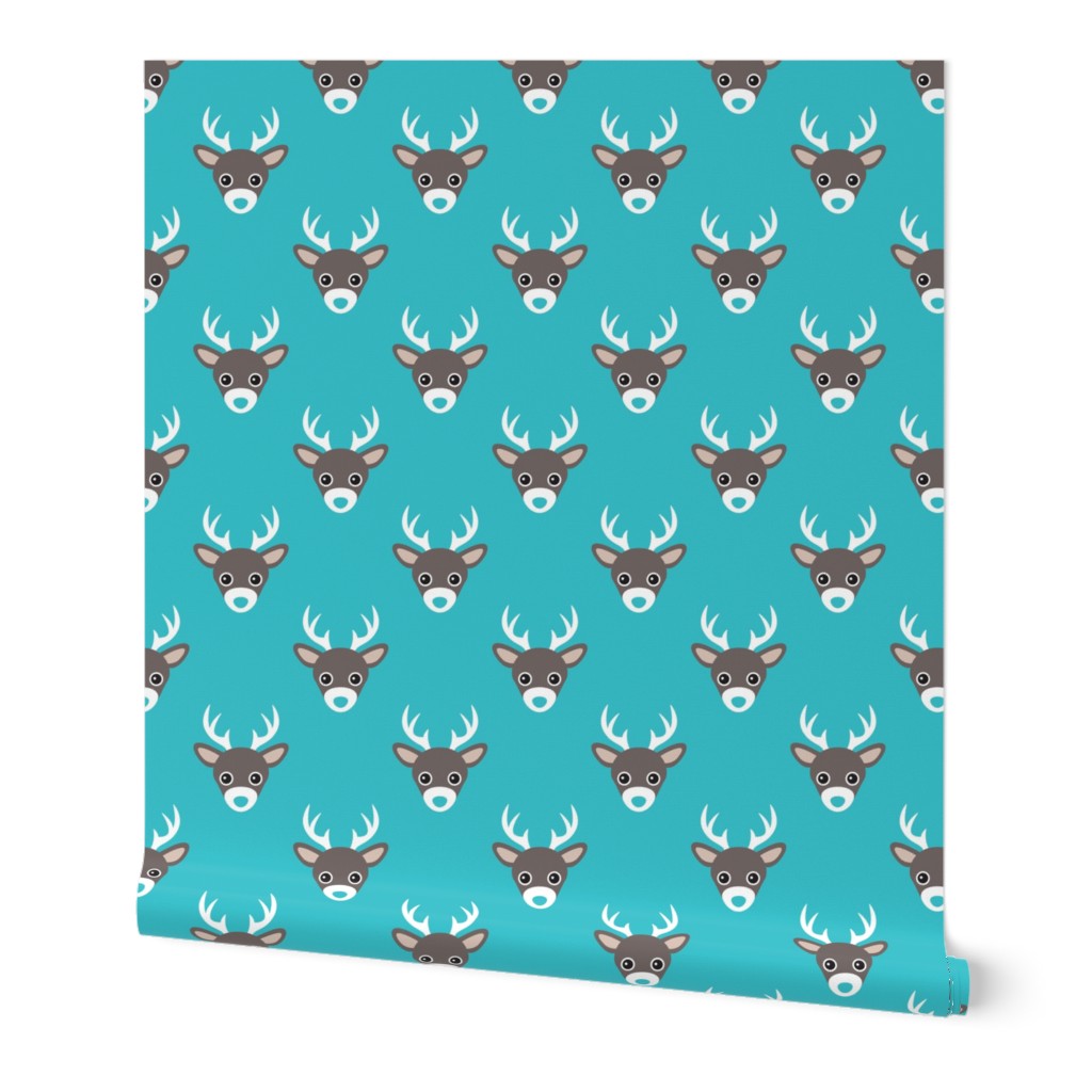 Cute retro blue scandinavian woodland deer antlers pattern