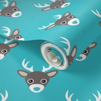 Cute retro blue scandinavian woodland deer antlers pattern