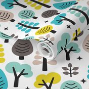 Colorful retro woodland trees cute scandinavian forest illustration pattern