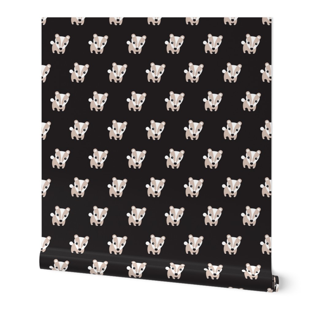 Cute retro black badger scandinavian woodland skunk raccoon illustration pattern