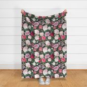 retro floral large scale on charcoal background